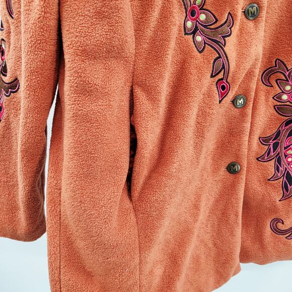 Vintage Bob Mackie Wearable Art Orange Embroidered Fleece Jacket Women's Size L - Picture 8 of 11